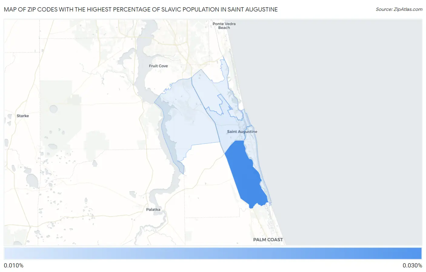 Zip Codes with the Highest Percentage of Slavic Population in Saint Augustine Map
