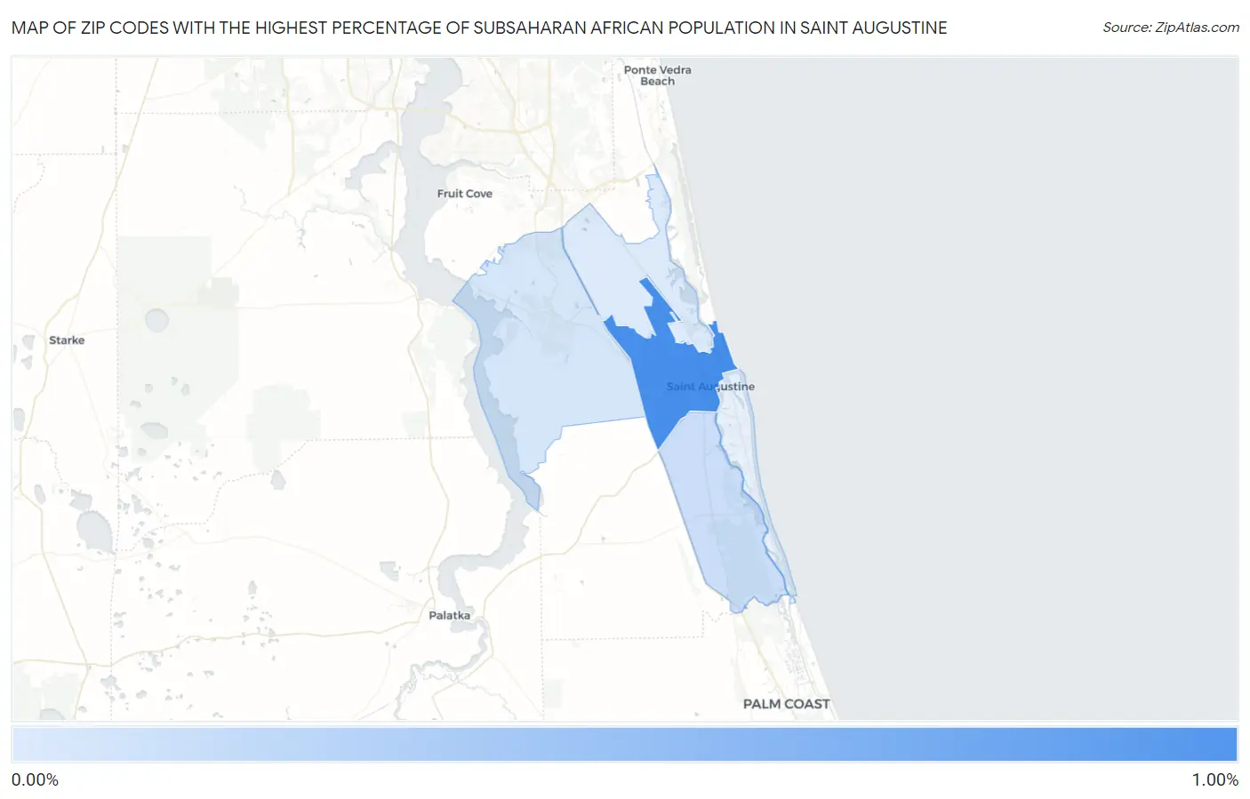 Zip Codes with the Highest Percentage of Subsaharan African Population in Saint Augustine Map