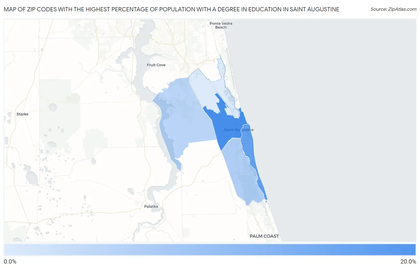 Zip Codes with the Highest Percentage of Population with a Degree in Education in Saint Augustine Map