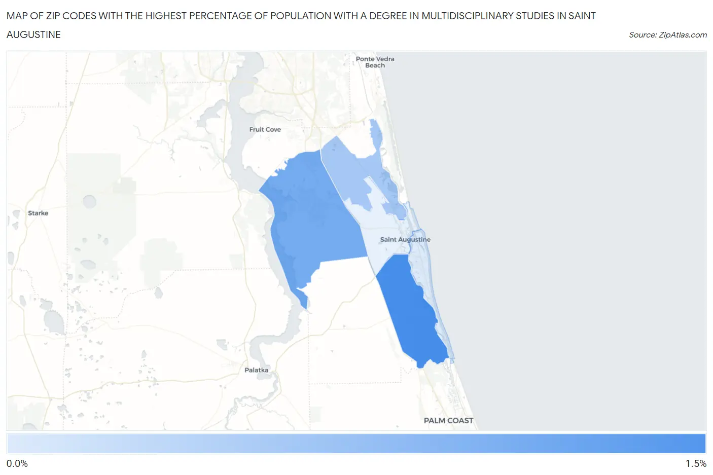 Zip Codes with the Highest Percentage of Population with a Degree in Multidisciplinary Studies in Saint Augustine Map