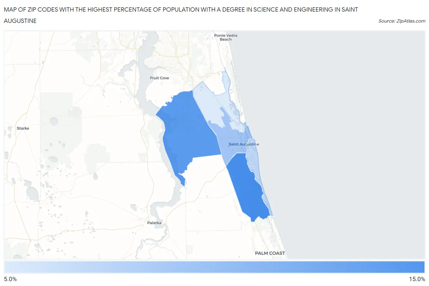 Zip Codes with the Highest Percentage of Population with a Degree in Science and Engineering in Saint Augustine Map