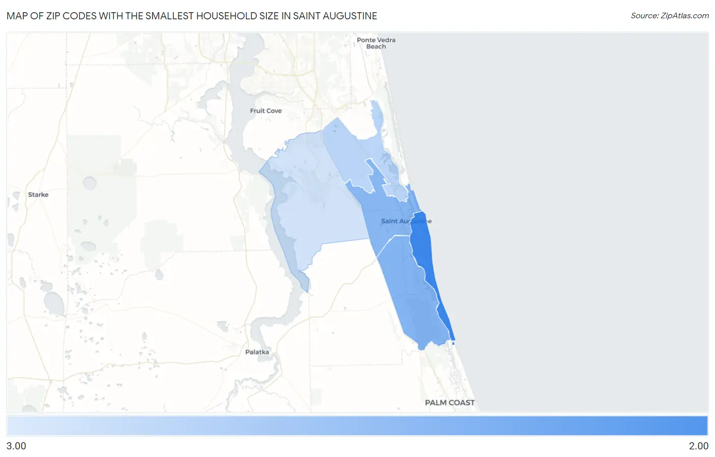 Zip Codes with the Smallest Household Size in Saint Augustine Map