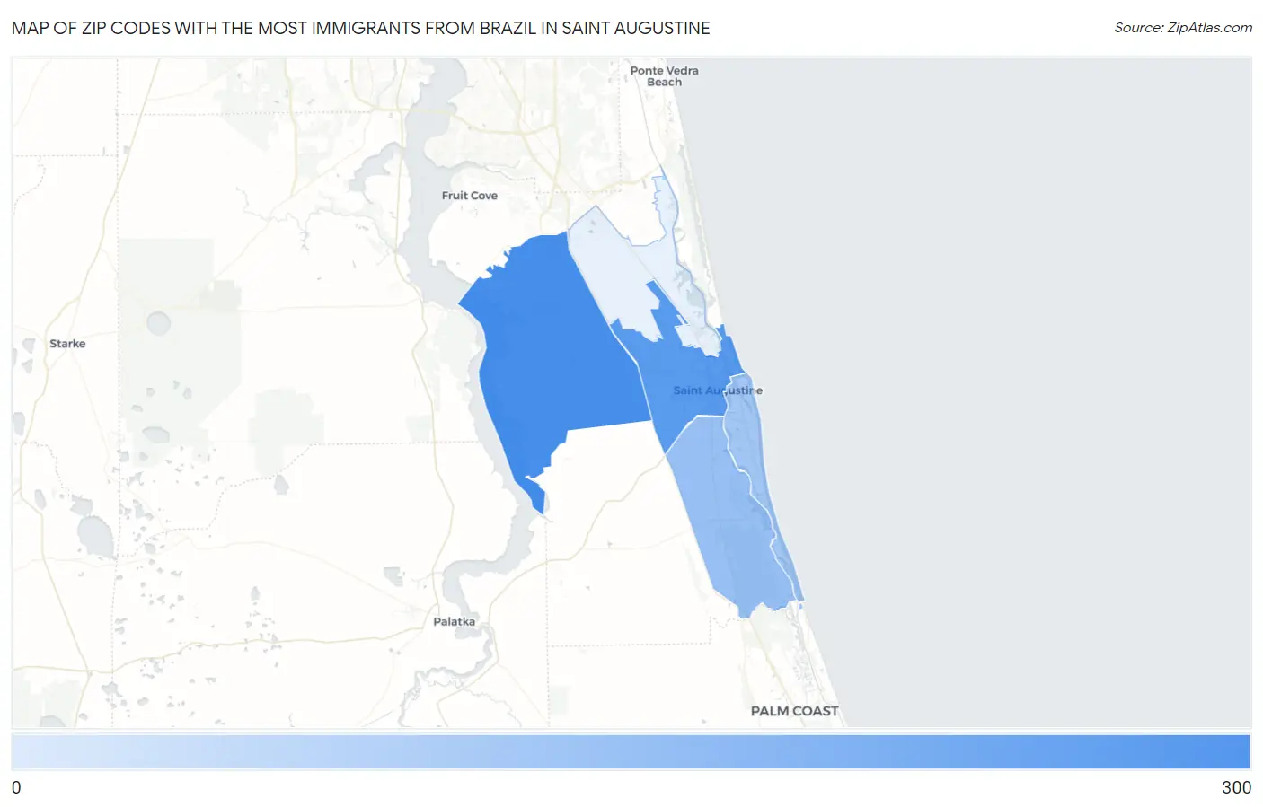 Zip Codes with the Most Immigrants from Brazil in Saint Augustine Map