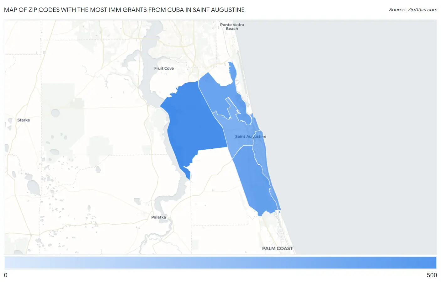 Zip Codes with the Most Immigrants from Cuba in Saint Augustine Map
