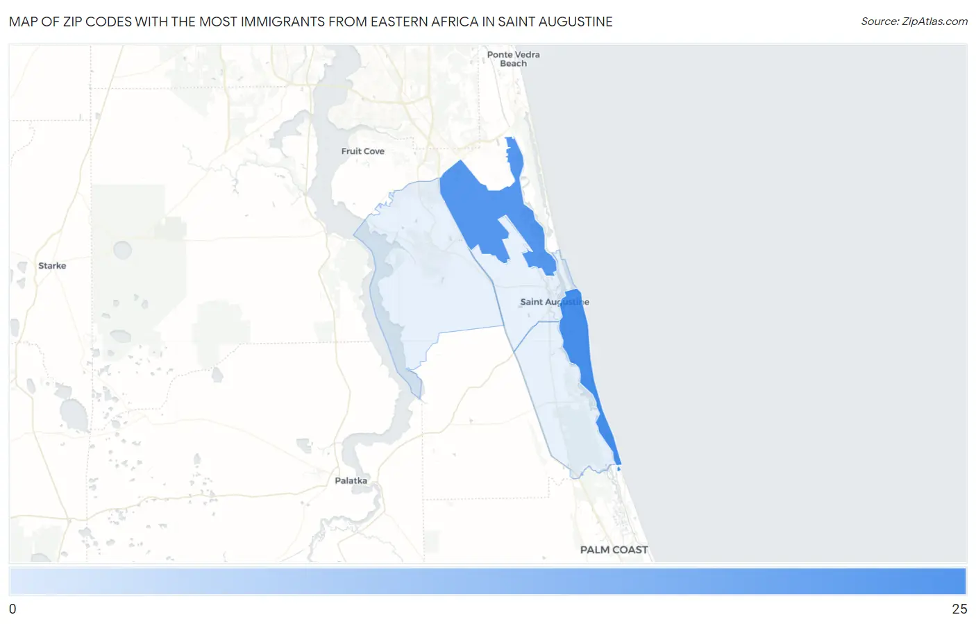 Zip Codes with the Most Immigrants from Eastern Africa in Saint Augustine Map
