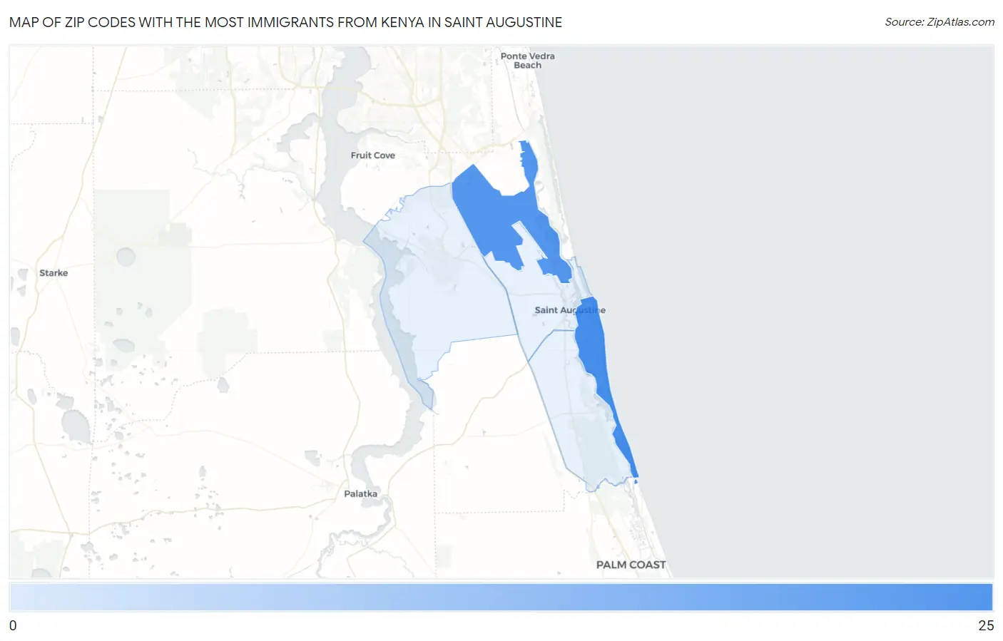 Zip Codes with the Most Immigrants from Kenya in Saint Augustine Map