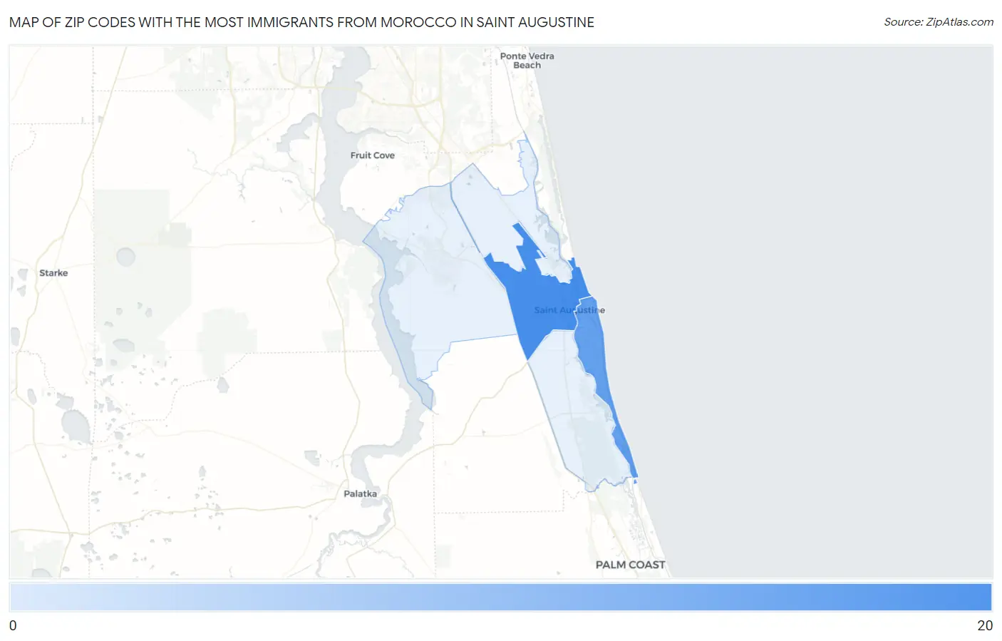 Zip Codes with the Most Immigrants from Morocco in Saint Augustine Map