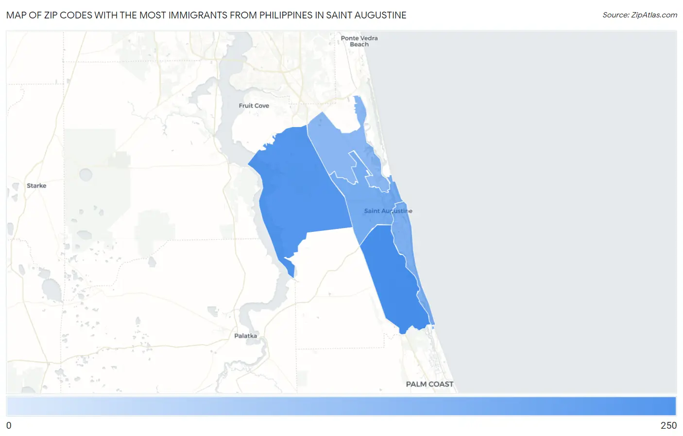 Zip Codes with the Most Immigrants from Philippines in Saint Augustine Map