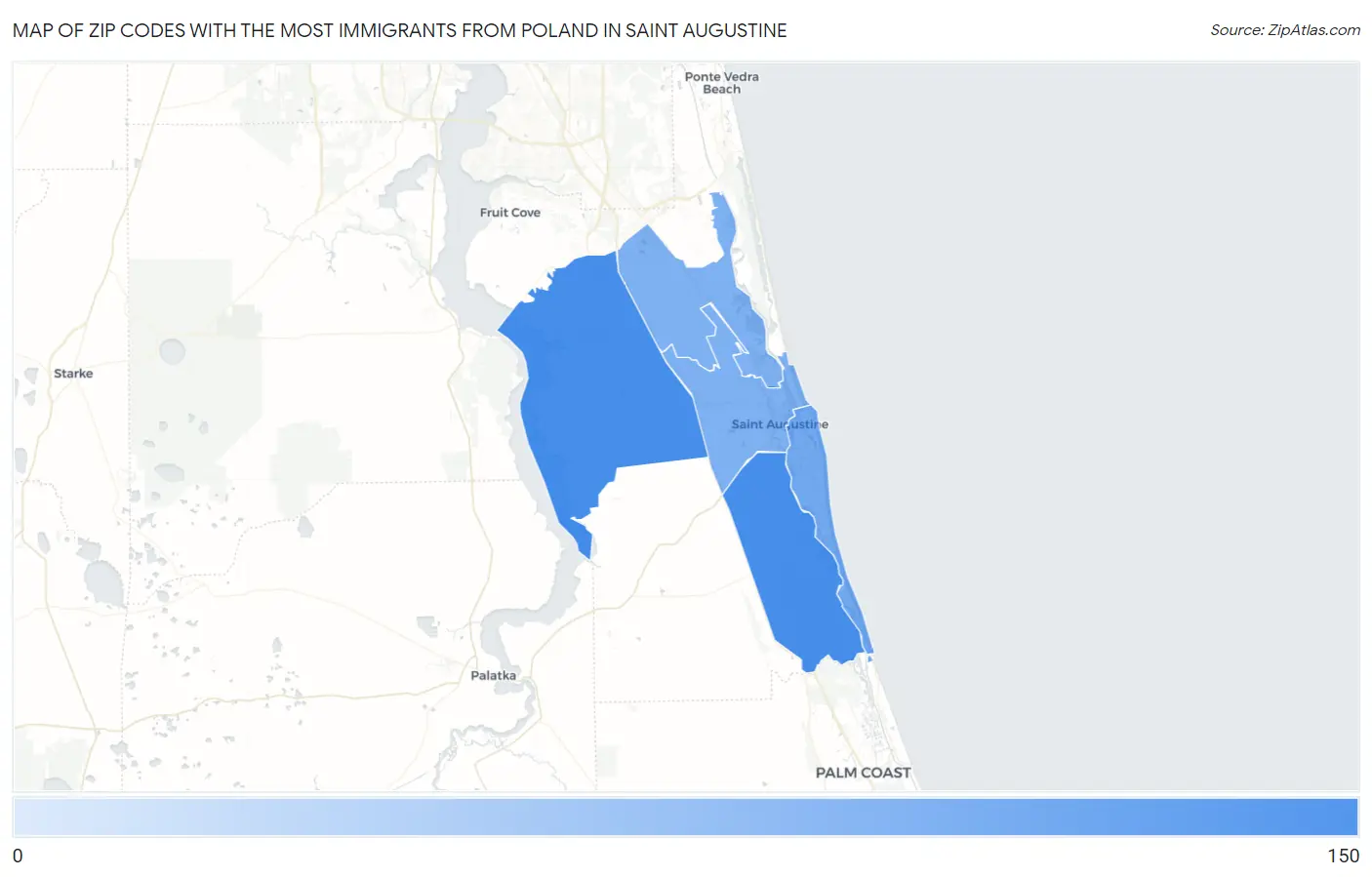 Zip Codes with the Most Immigrants from Poland in Saint Augustine Map