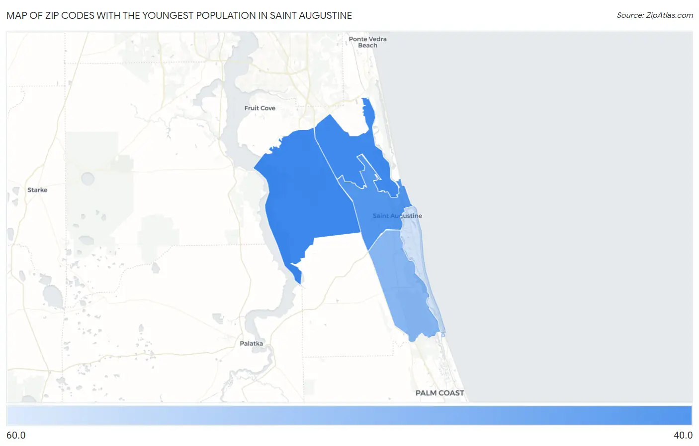 Zip Codes with the Youngest Population in Saint Augustine Map