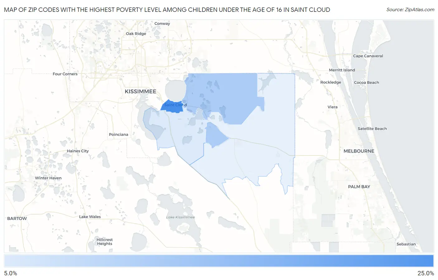 Zip Codes with the Highest Poverty Level Among Children Under the Age of 16 in Saint Cloud Map