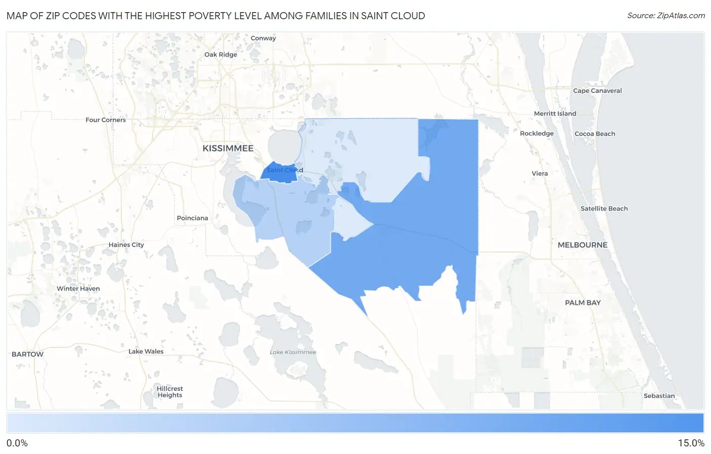 Zip Codes with the Highest Poverty Level Among Families in Saint Cloud Map