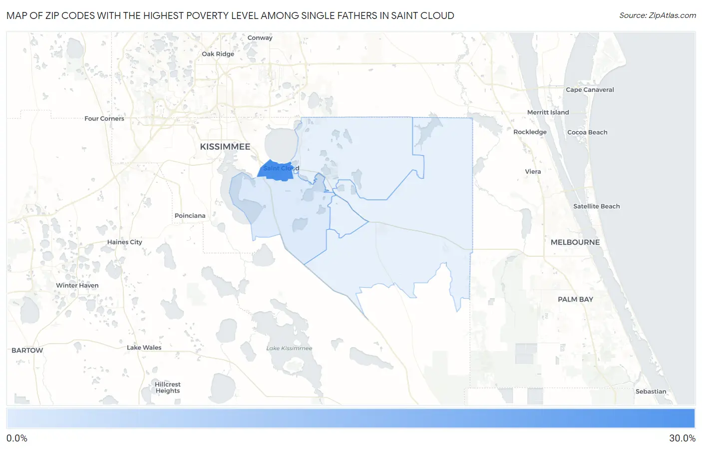 Zip Codes with the Highest Poverty Level Among Single Fathers in Saint Cloud Map