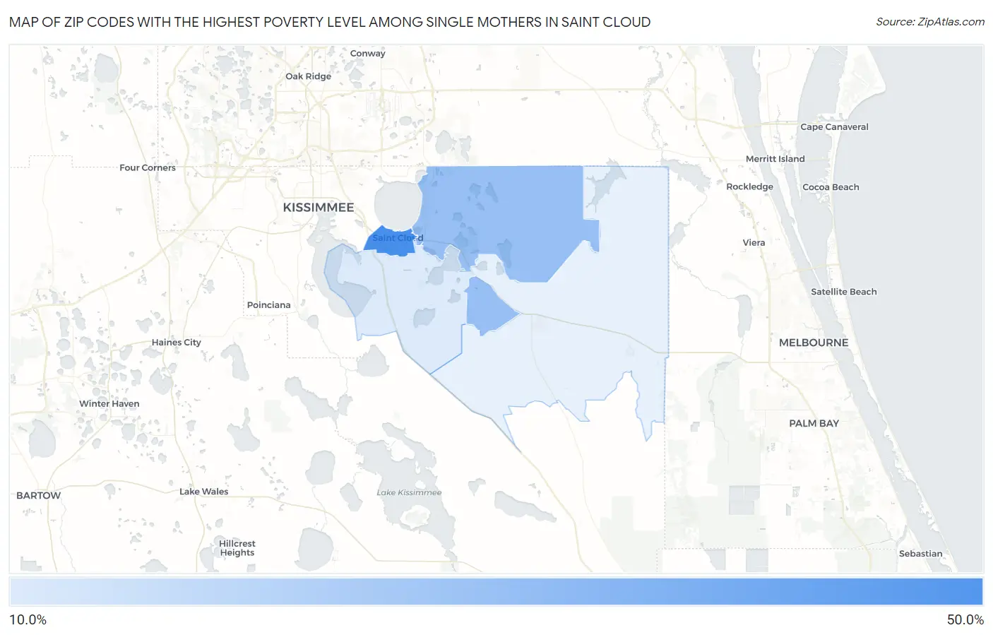 Zip Codes with the Highest Poverty Level Among Single Mothers in Saint Cloud Map