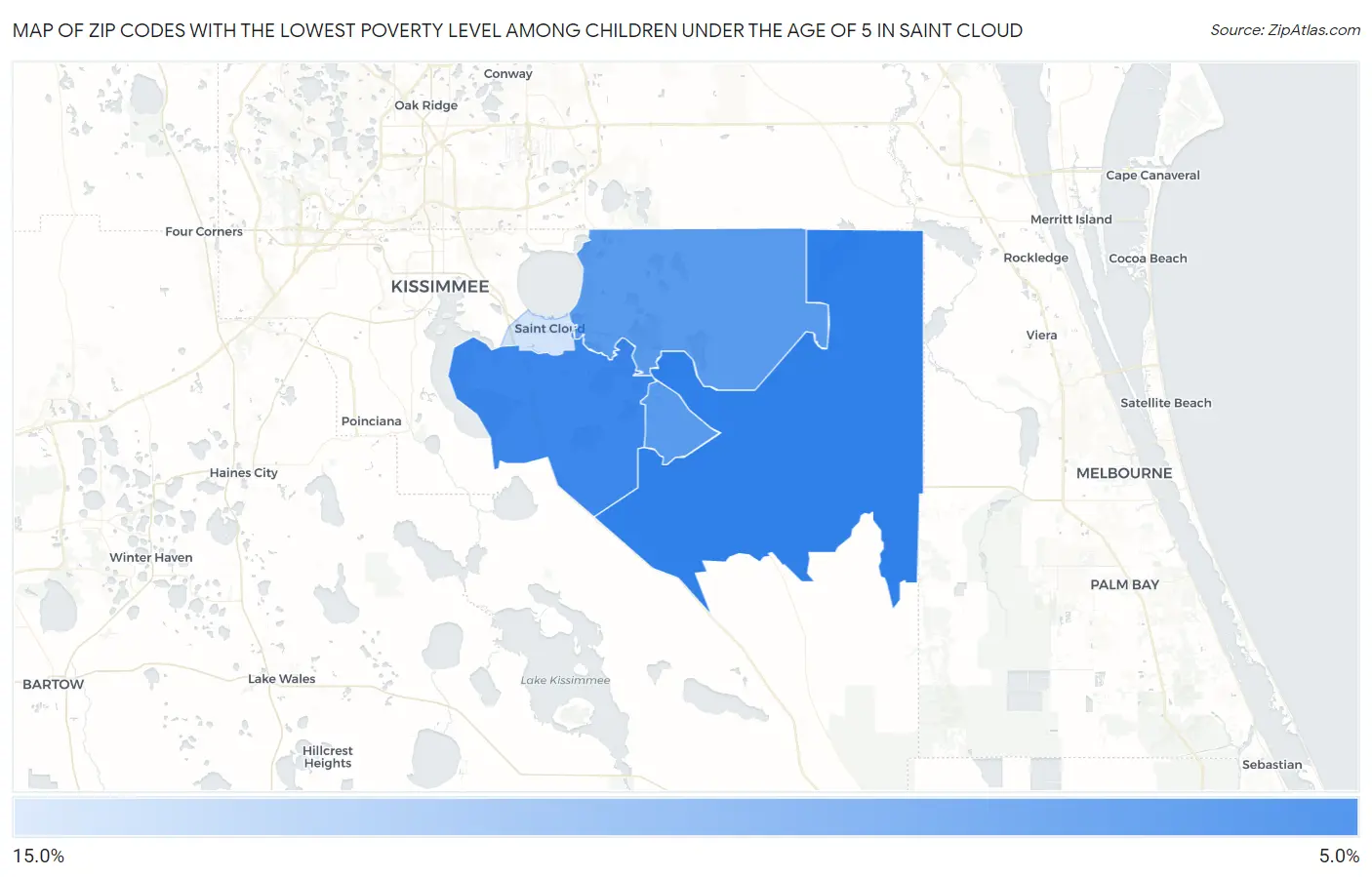 Zip Codes with the Lowest Poverty Level Among Children Under the Age of 5 in Saint Cloud Map
