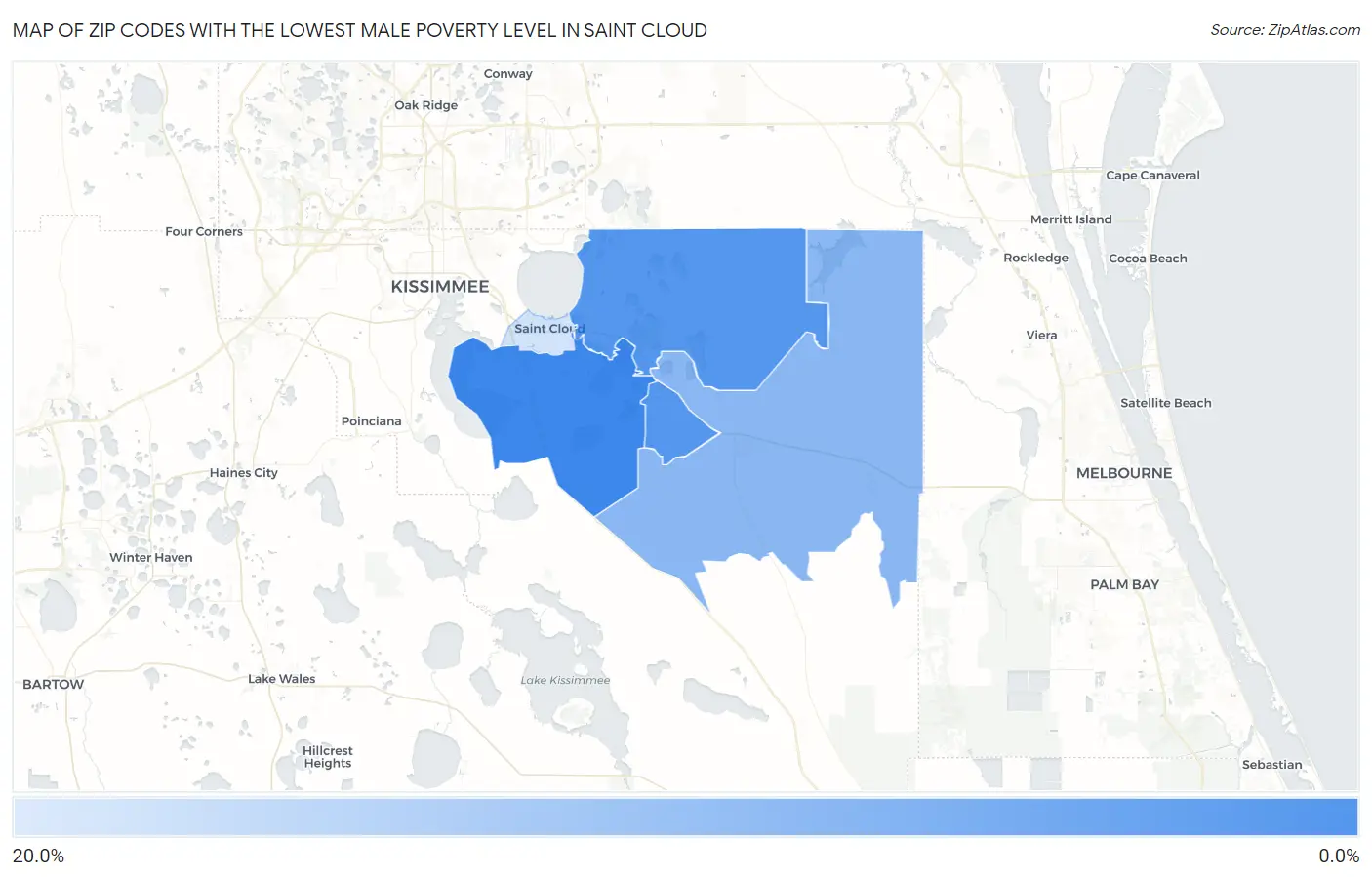 Zip Codes with the Lowest Male Poverty Level in Saint Cloud Map