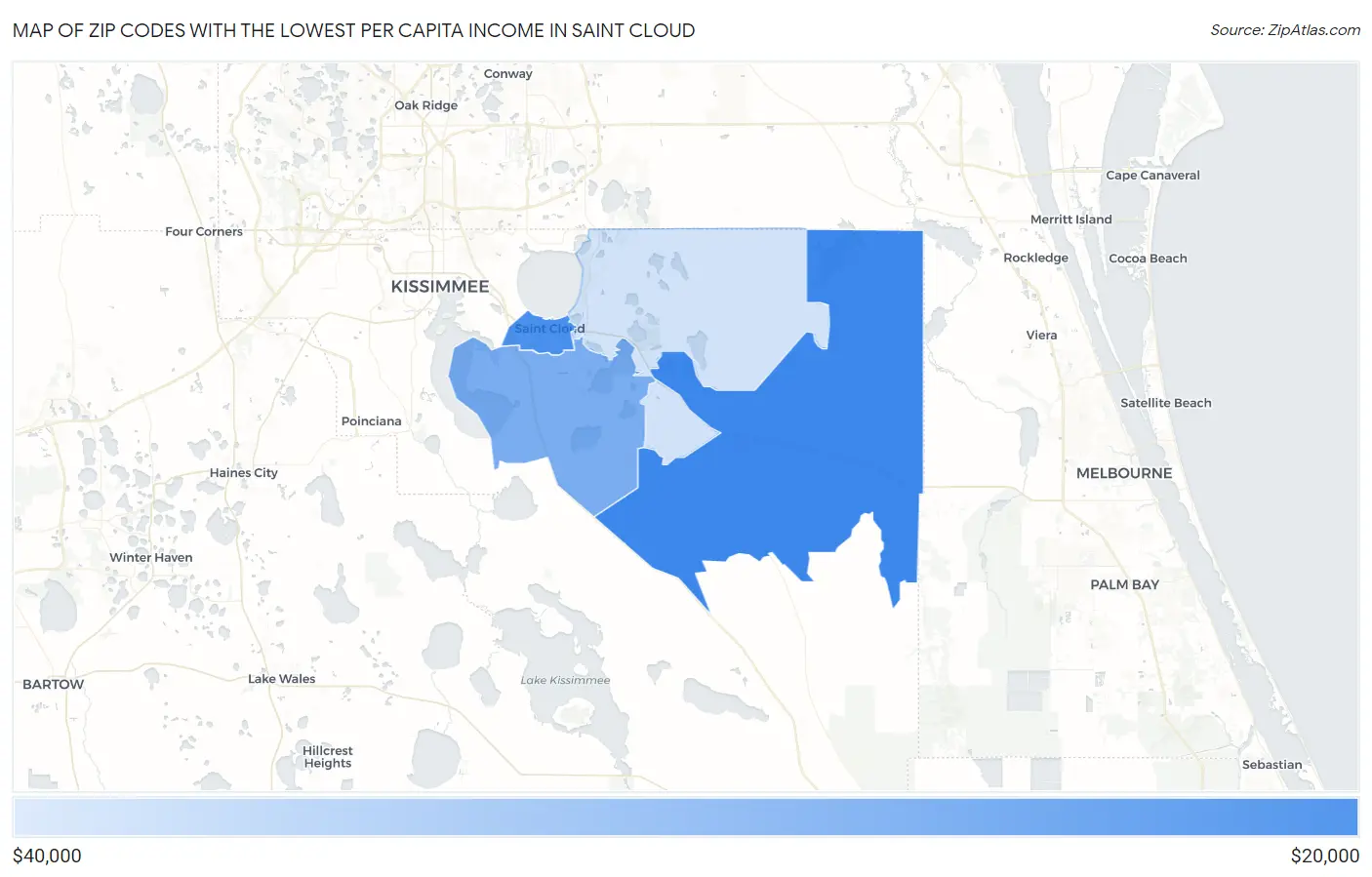 Zip Codes with the Lowest Per Capita Income in Saint Cloud Map