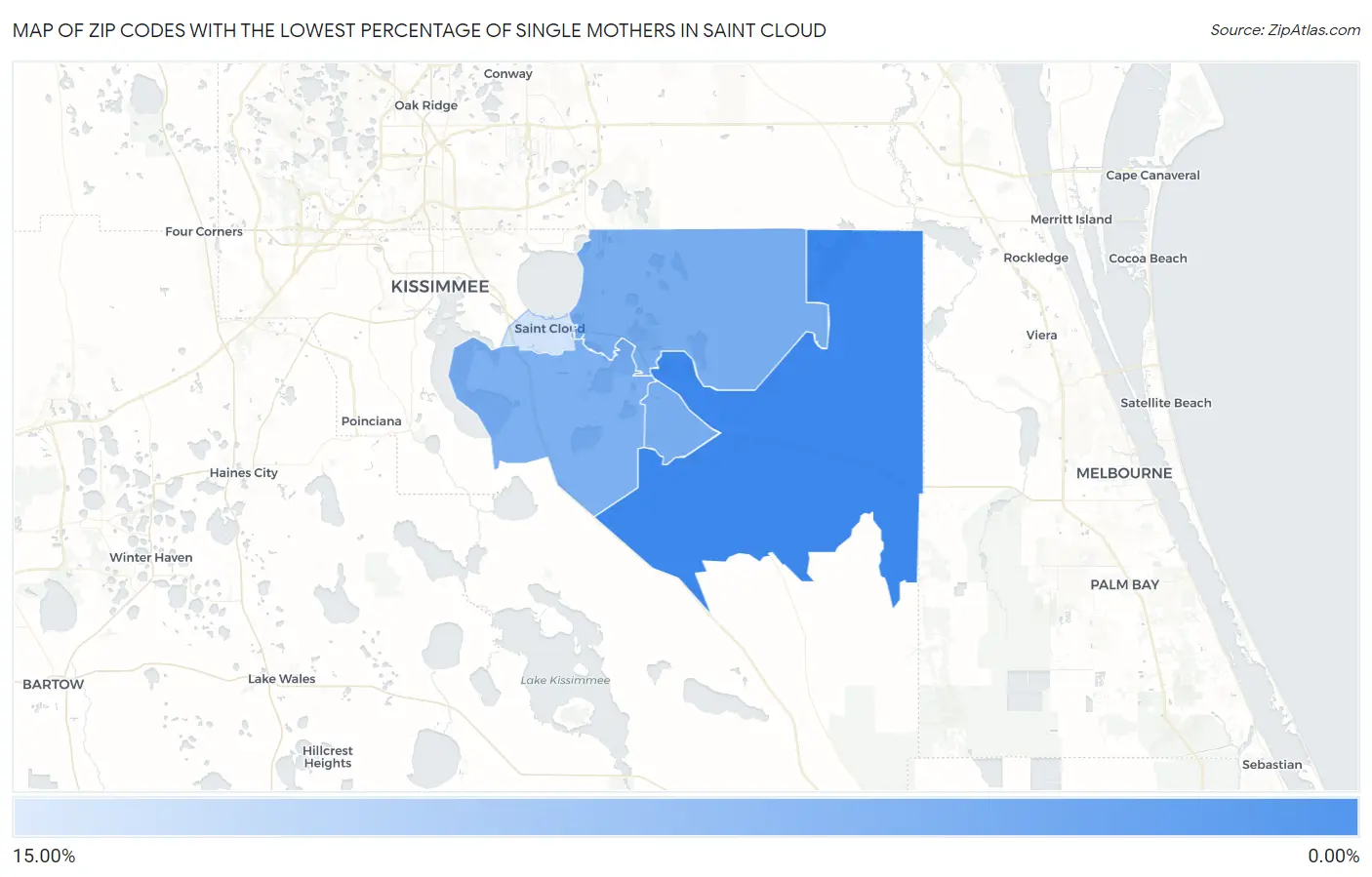 Zip Codes with the Lowest Percentage of Single Mothers in Saint Cloud Map