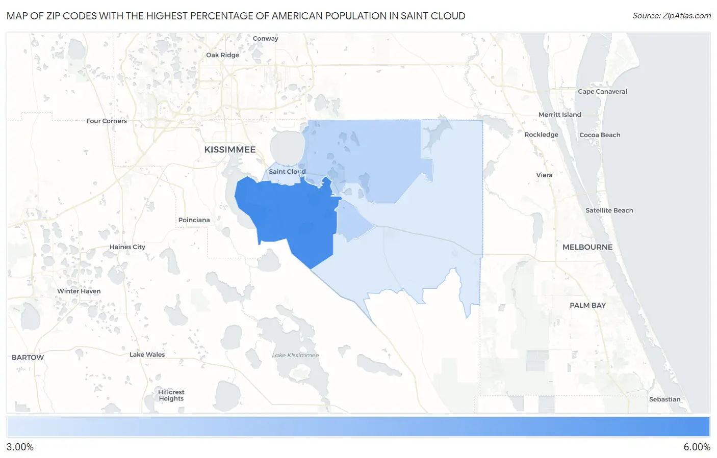 Zip Codes with the Highest Percentage of American Population in Saint Cloud Map