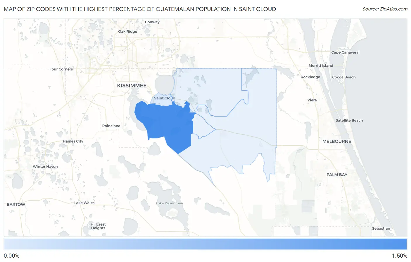 Zip Codes with the Highest Percentage of Guatemalan Population in Saint Cloud Map