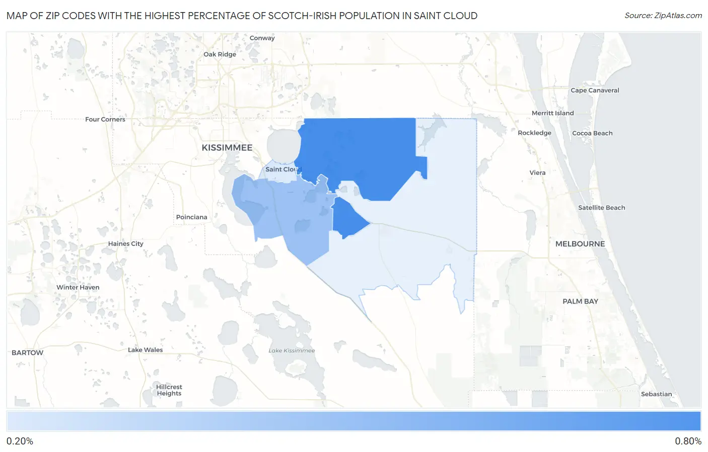 Zip Codes with the Highest Percentage of Scotch-Irish Population in Saint Cloud Map