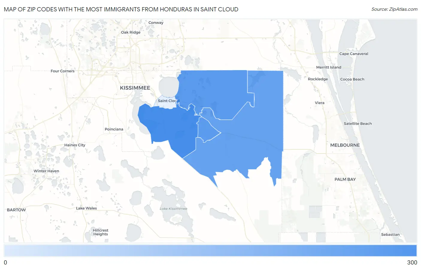 Zip Codes with the Most Immigrants from Honduras in Saint Cloud Map