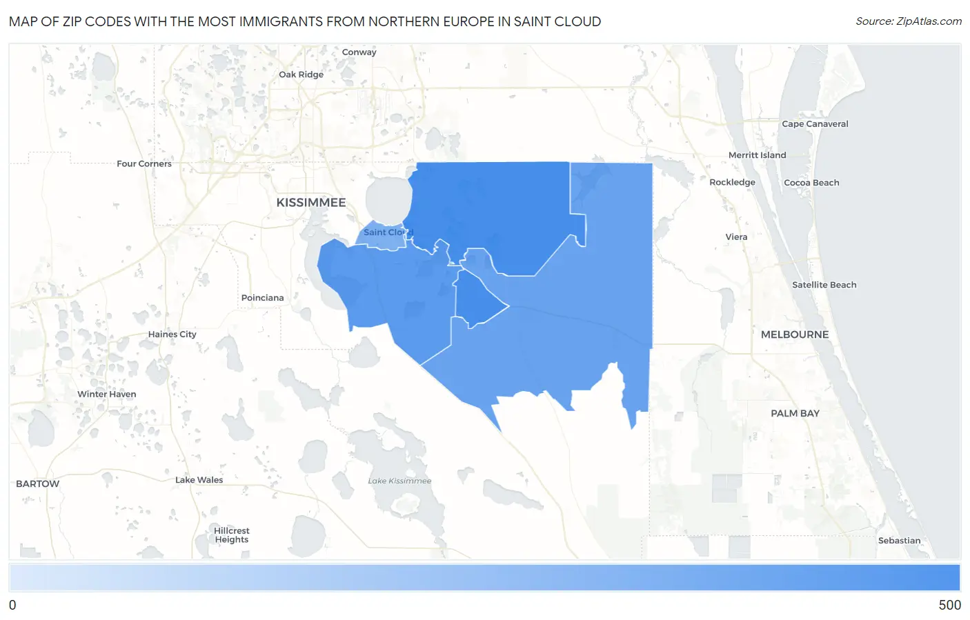 Zip Codes with the Most Immigrants from Northern Europe in Saint Cloud Map