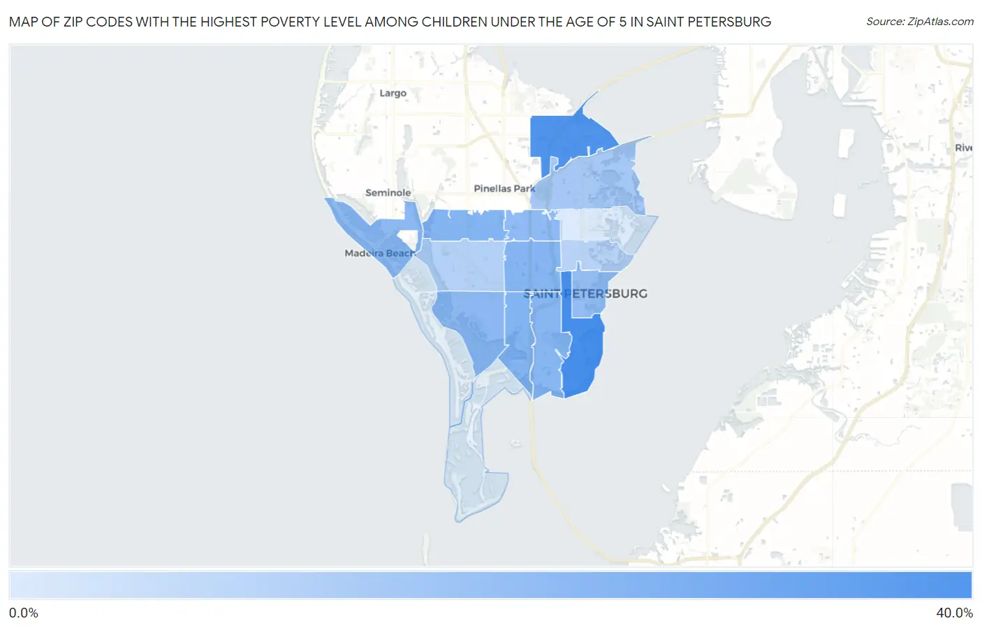 Zip Codes with the Highest Poverty Level Among Children Under the Age of 5 in Saint Petersburg Map