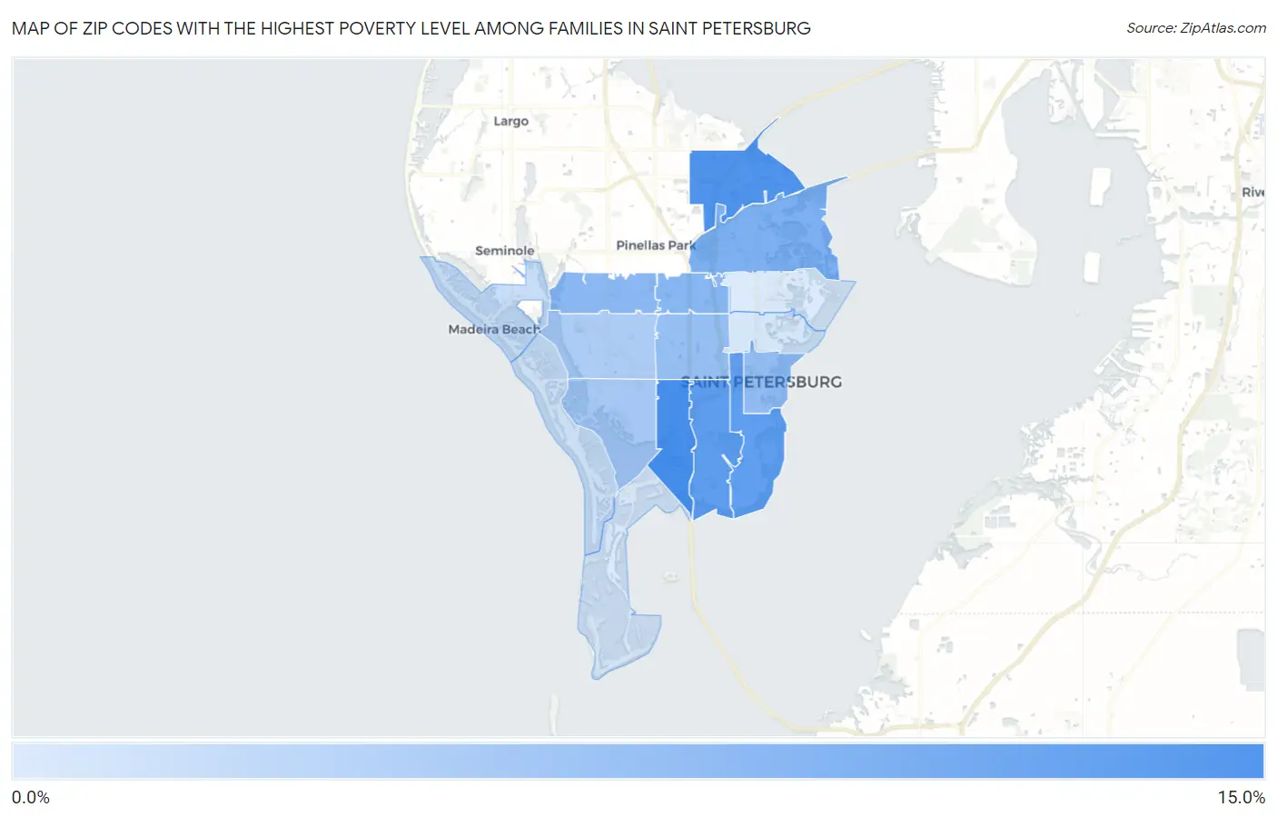 Zip Codes with the Highest Poverty Level Among Families in Saint Petersburg Map