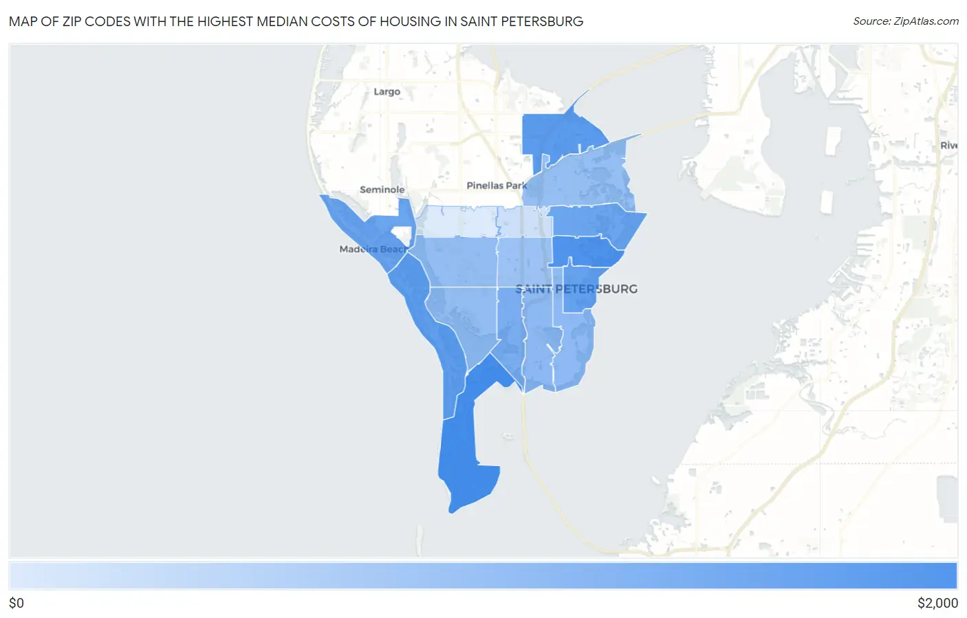 Zip Codes with the Highest Median Costs of Housing in Saint Petersburg Map