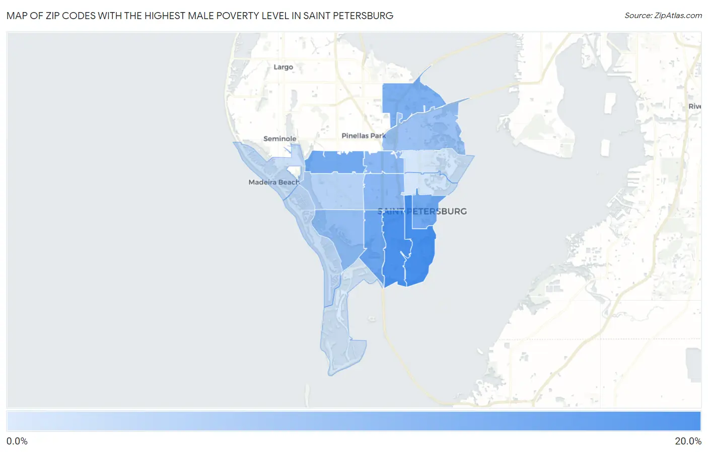 Zip Codes with the Highest Male Poverty Level in Saint Petersburg Map