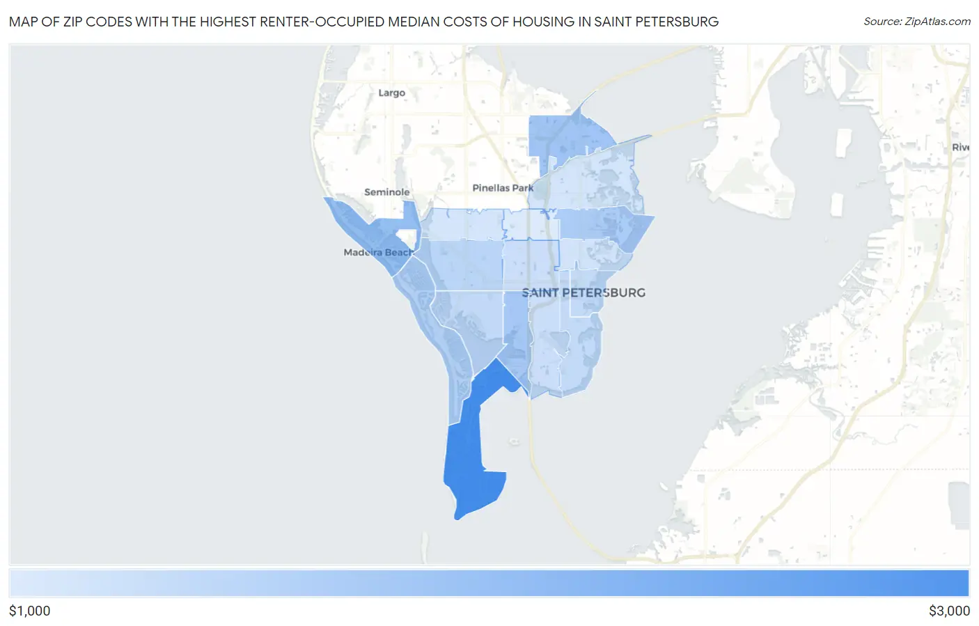Zip Codes with the Highest Renter-Occupied Median Costs of Housing in Saint Petersburg Map