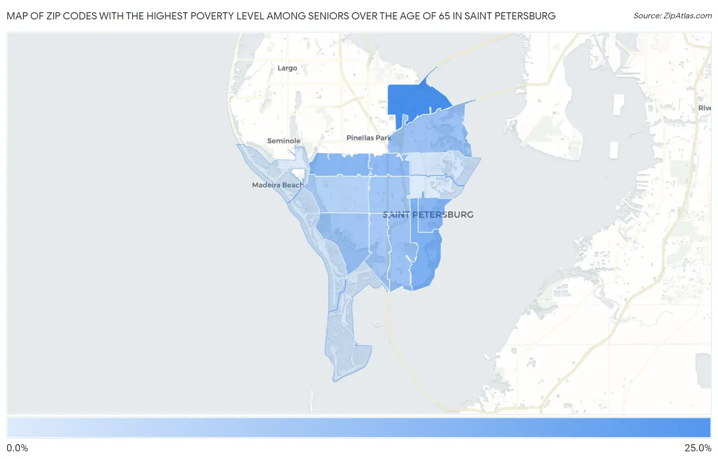 Zip Codes with the Highest Poverty Level Among Seniors Over the Age of 65 in Saint Petersburg Map