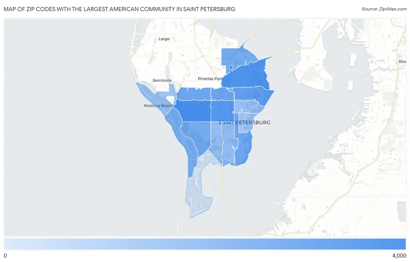 Zip Codes with the Largest American Community in Saint Petersburg Map