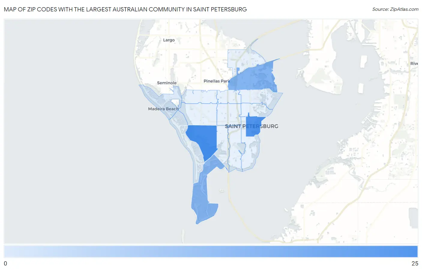 Zip Codes with the Largest Australian Community in Saint Petersburg Map