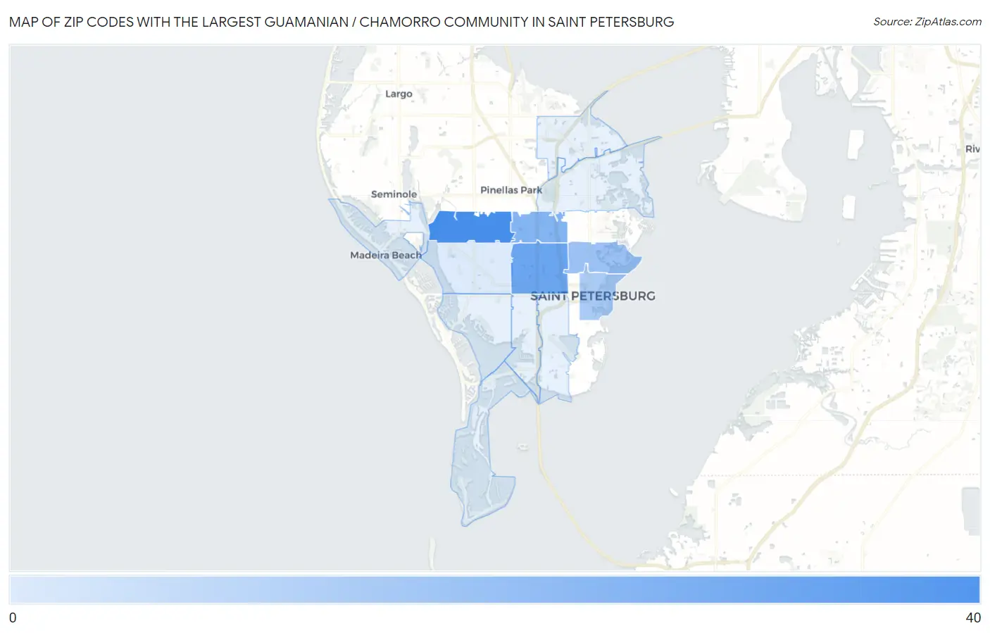 Zip Codes with the Largest Guamanian / Chamorro Community in Saint Petersburg Map
