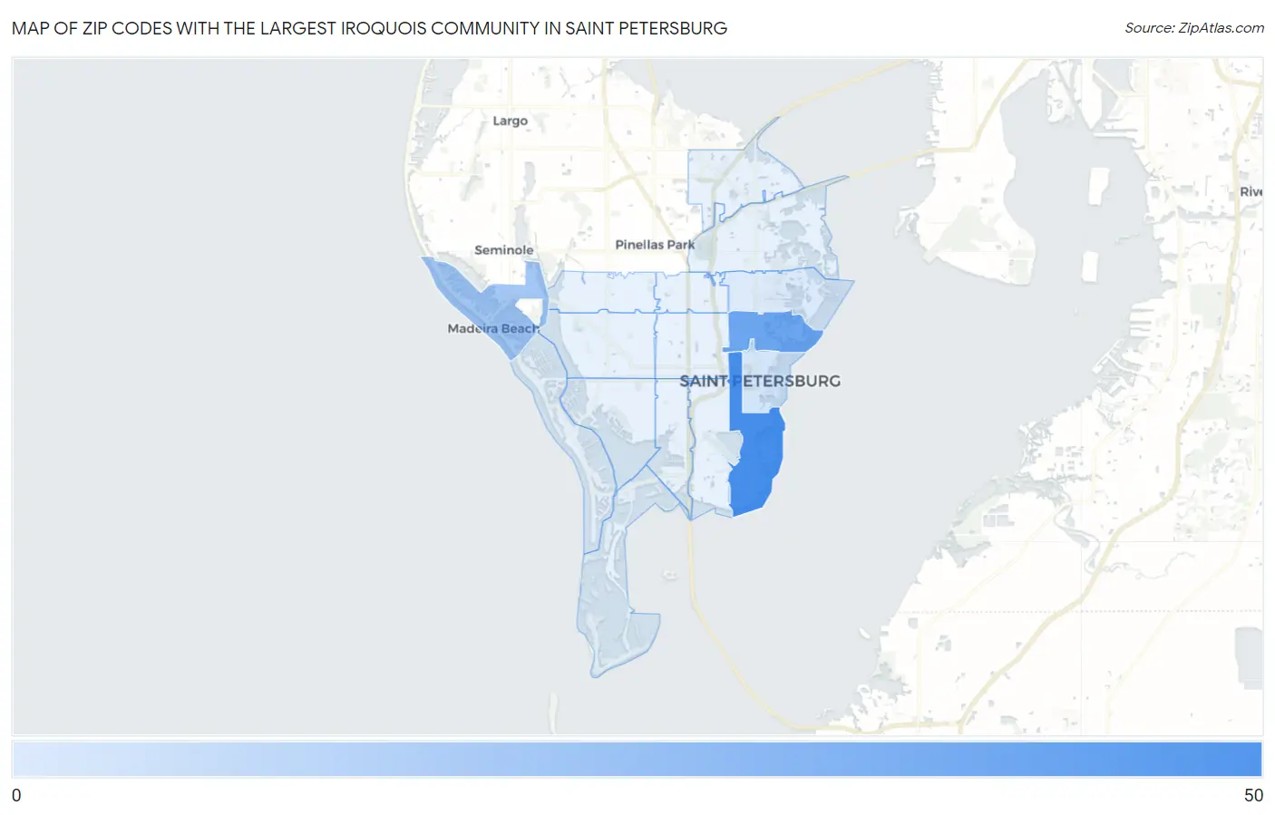 Zip Codes with the Largest Iroquois Community in Saint Petersburg Map