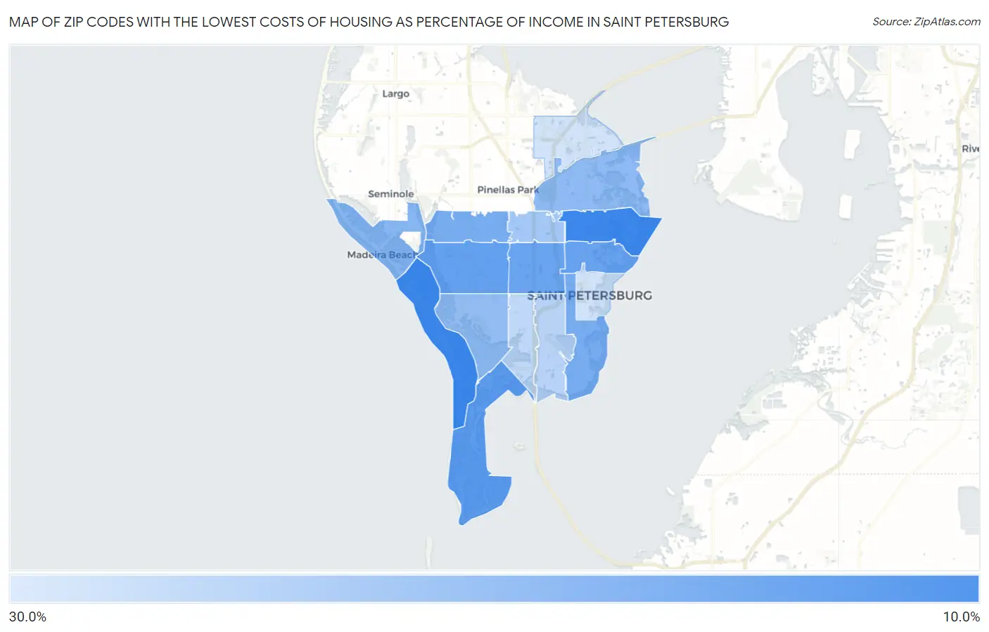 Zip Codes with the Lowest Costs of Housing as Percentage of Income in Saint Petersburg Map