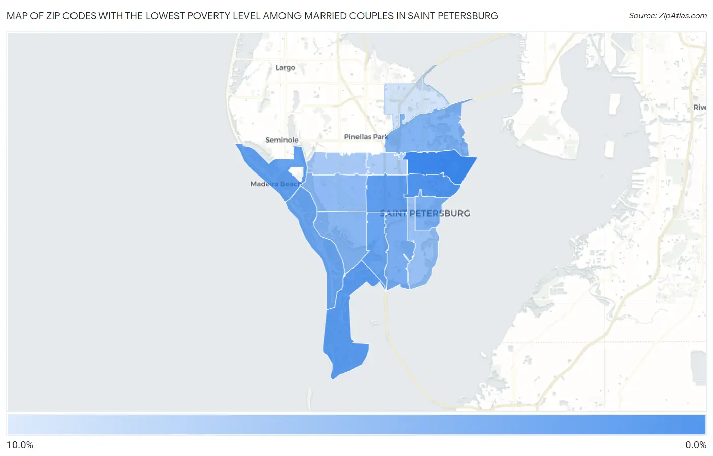 Zip Codes with the Lowest Poverty Level Among Married Couples in Saint Petersburg Map