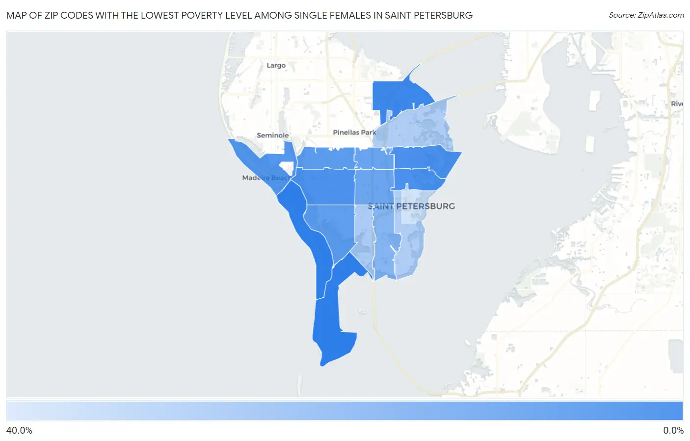 Zip Codes with the Lowest Poverty Level Among Single Females in Saint Petersburg Map