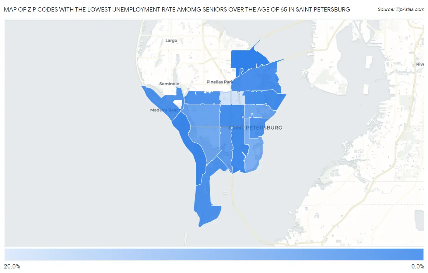 Zip Codes with the Lowest Unemployment Rate Amomg Seniors Over the Age of 65 in Saint Petersburg Map