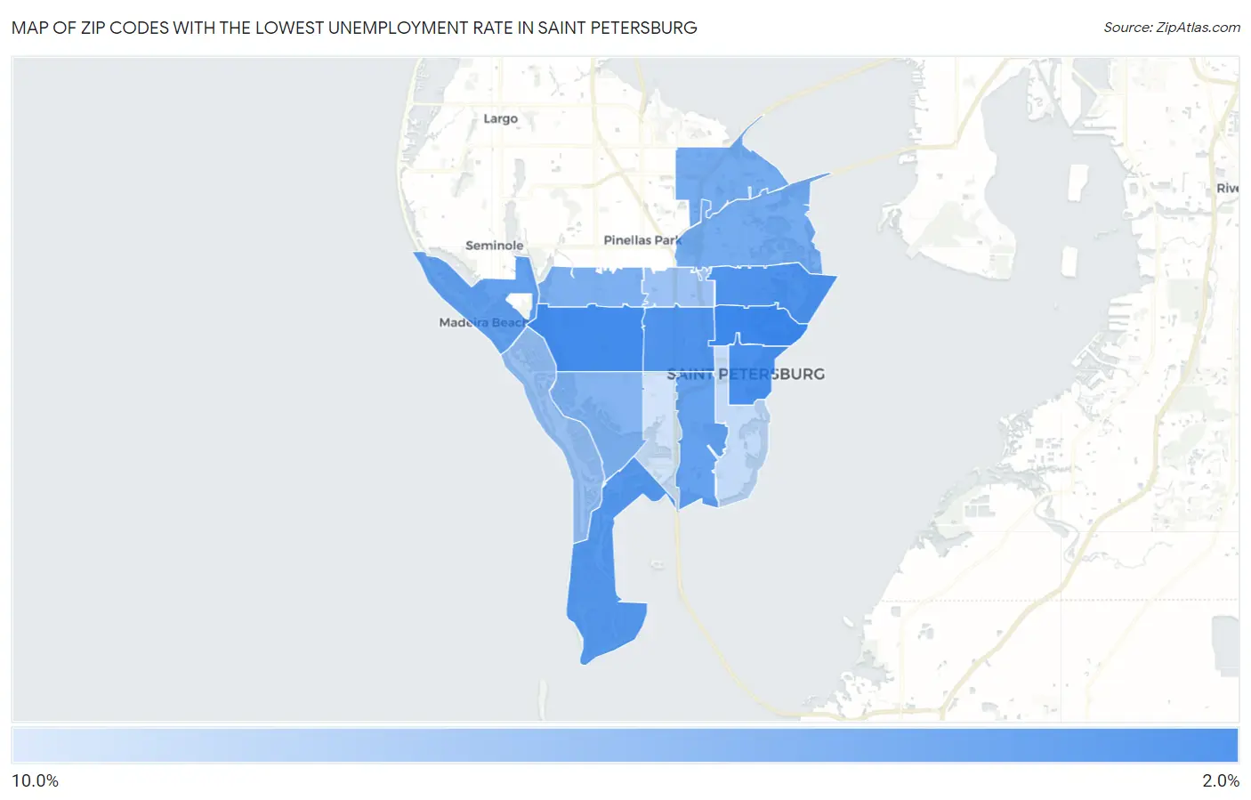 Zip Codes with the Lowest Unemployment Rate in Saint Petersburg Map