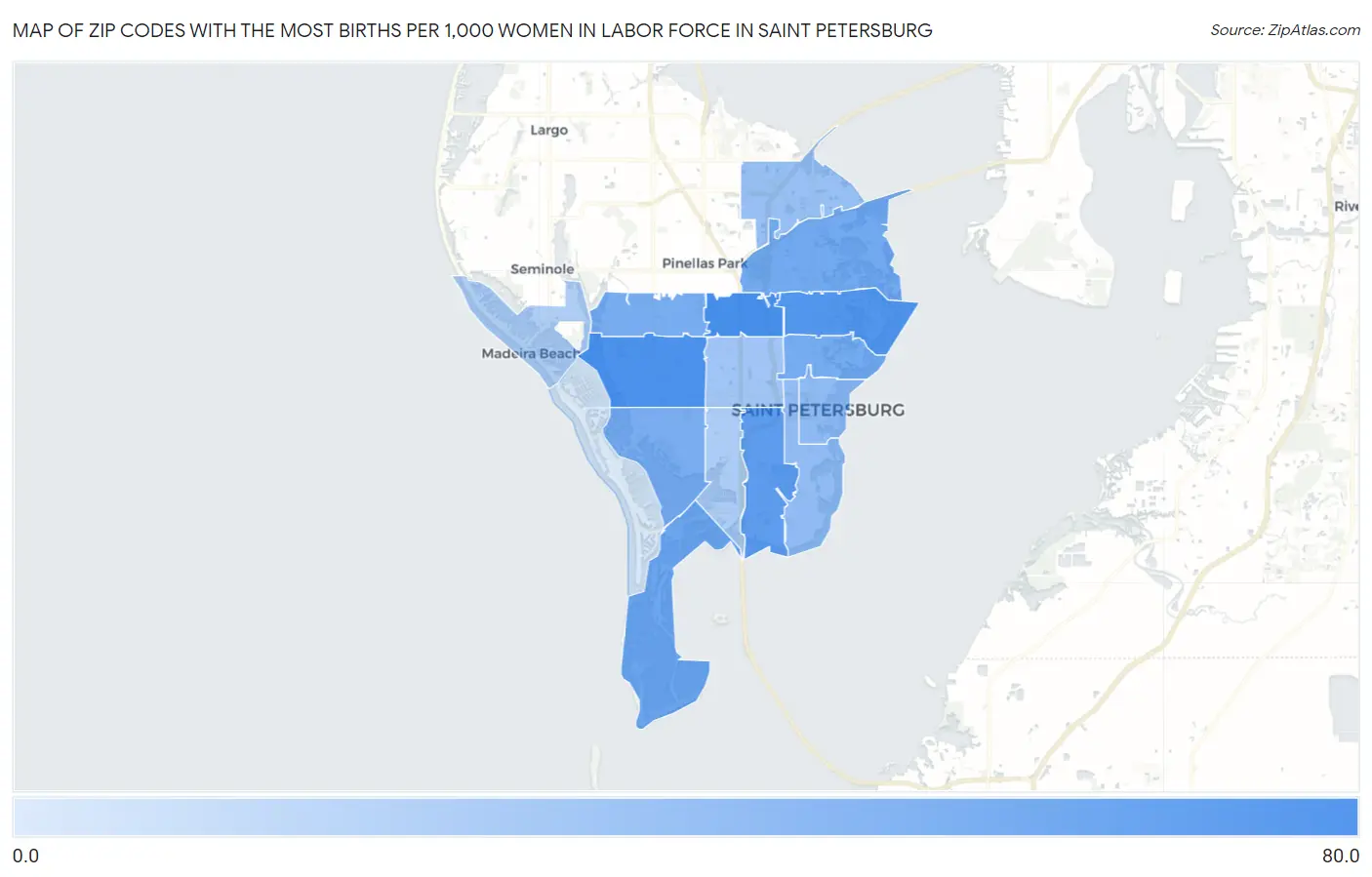Zip Codes with the Most Births per 1,000 Women in Labor Force in Saint Petersburg Map