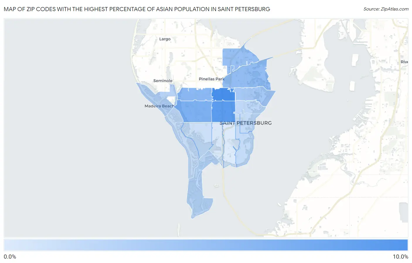 Zip Codes with the Highest Percentage of Asian Population in Saint Petersburg Map