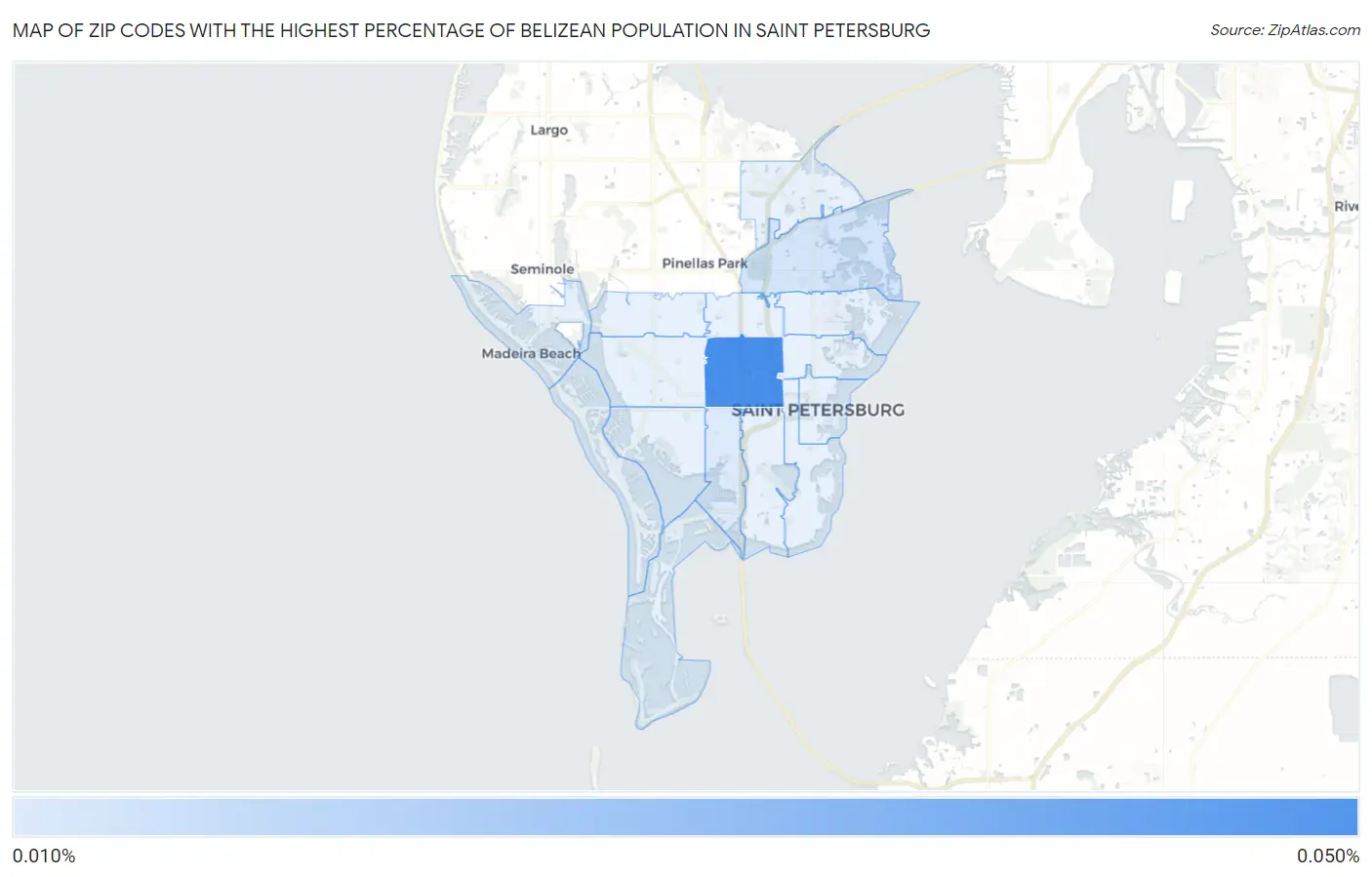 Zip Codes with the Highest Percentage of Belizean Population in Saint Petersburg Map