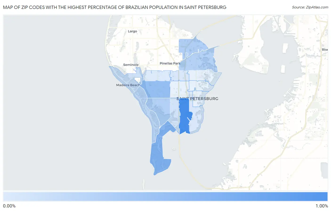 Zip Codes with the Highest Percentage of Brazilian Population in Saint Petersburg Map