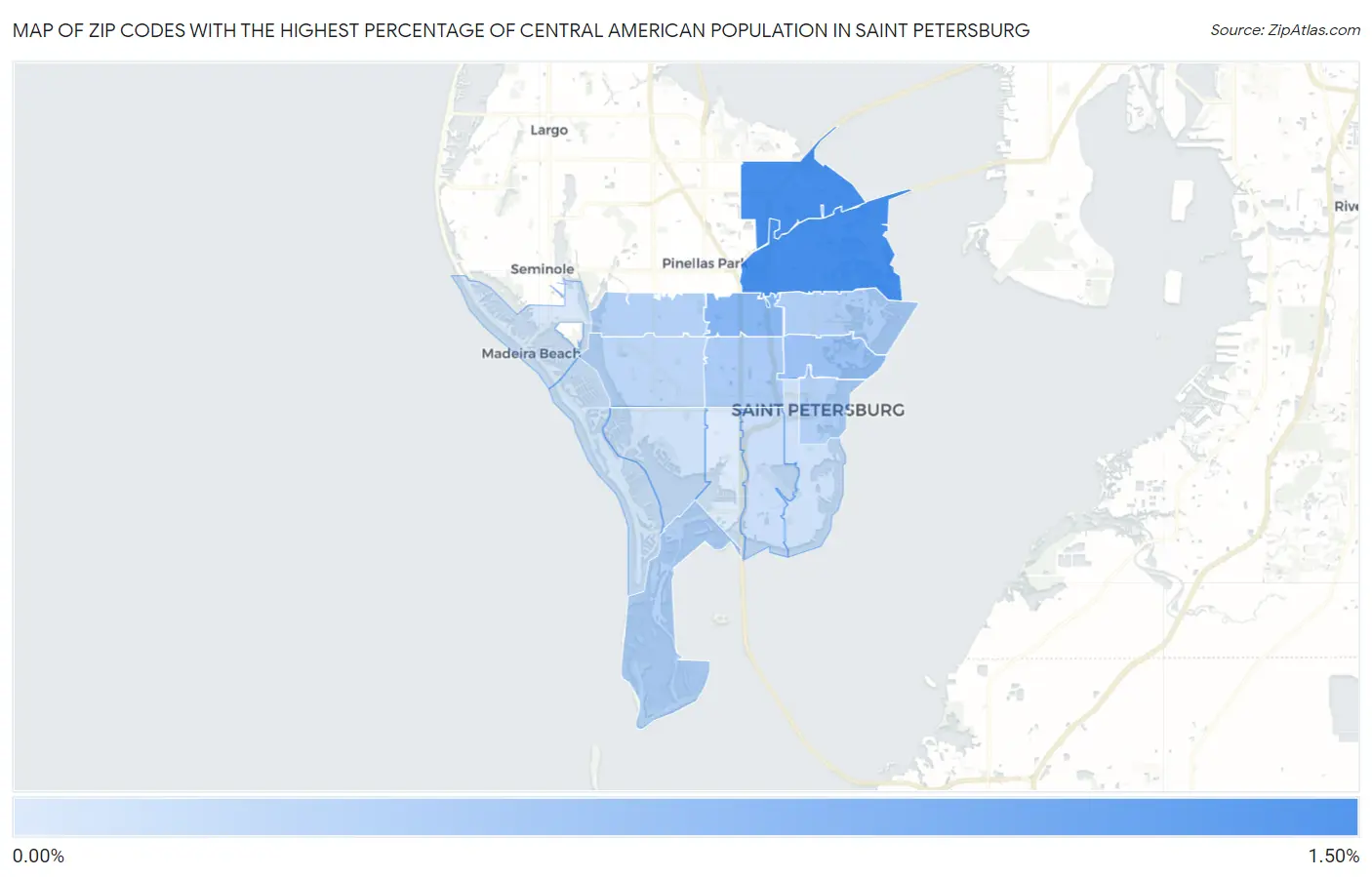 Zip Codes with the Highest Percentage of Central American Population in Saint Petersburg Map