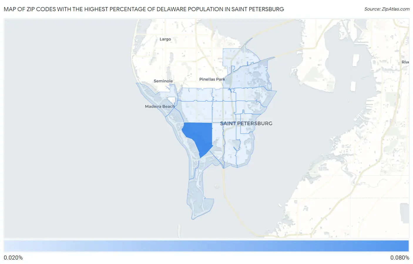 Zip Codes with the Highest Percentage of Delaware Population in Saint Petersburg Map