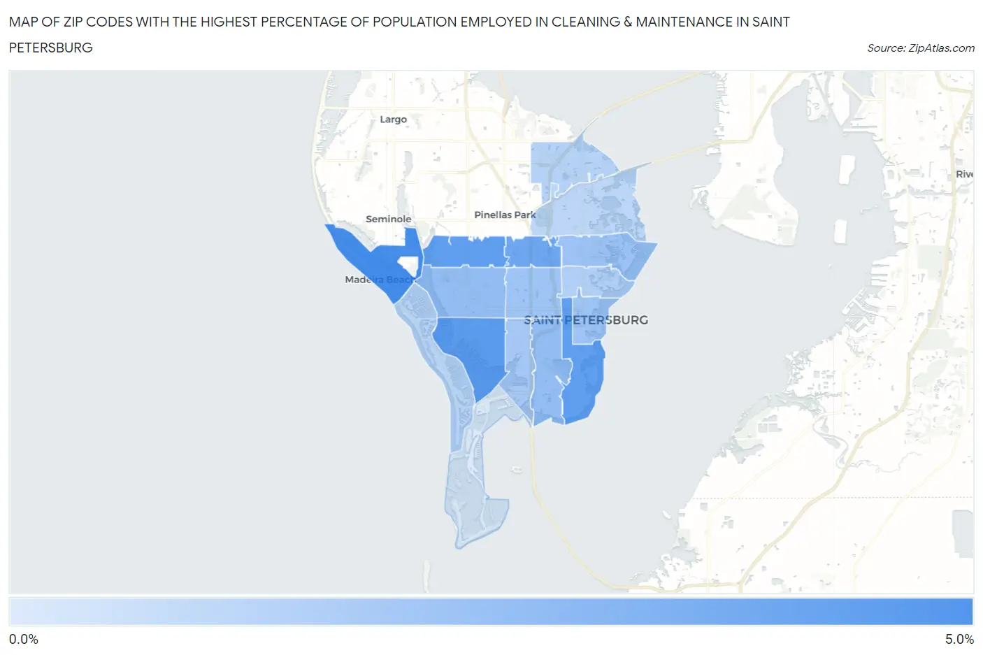 Zip Codes with the Highest Percentage of Population Employed in Cleaning & Maintenance in Saint Petersburg Map