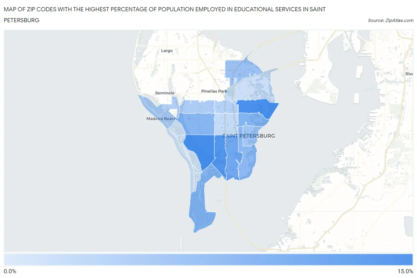 Zip Codes with the Highest Percentage of Population Employed in Educational Services in Saint Petersburg Map